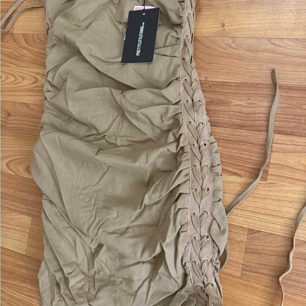 PrettyLittleThing Tan Mini Dress with Lace-Up Detail